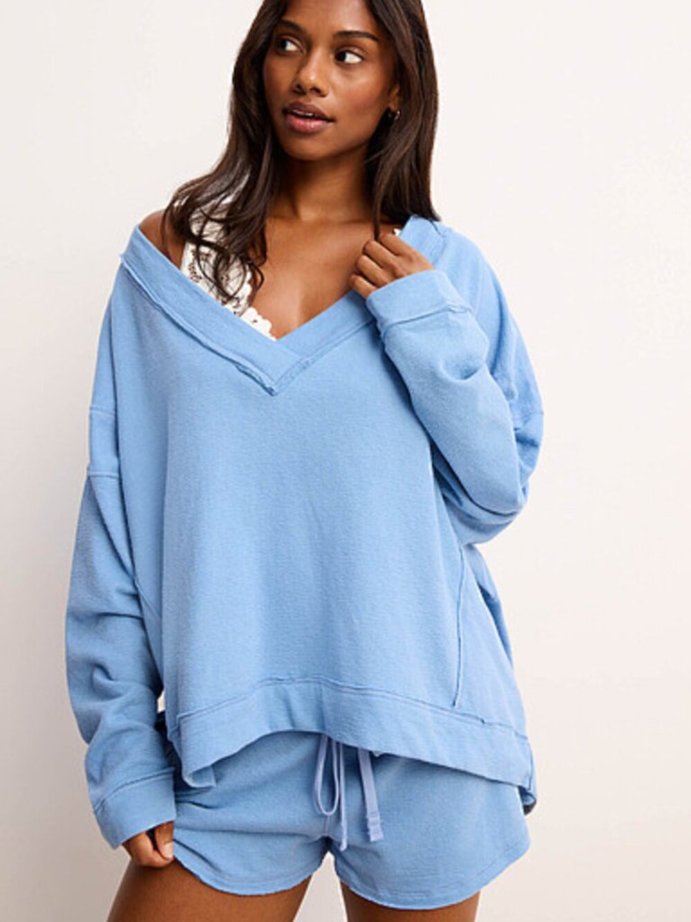 Free People Staycation V-Neck Pullover Sweatshirt